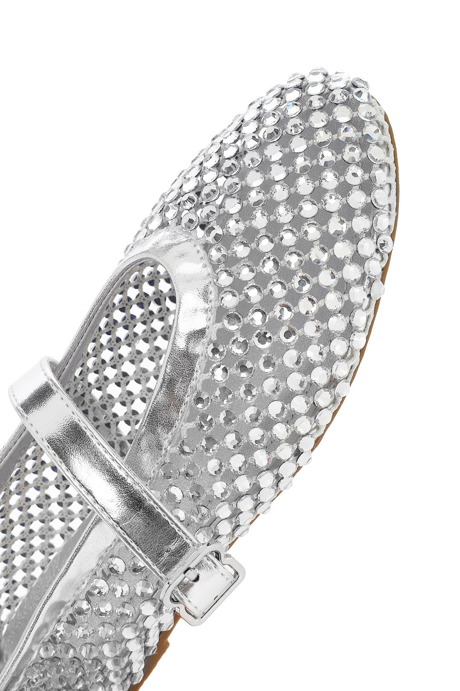 Women's Silver Mesh Stone-Studded Ballet Flats