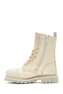 Harley Davidson Women's Beige Colmar Zippered Combat Leather Boots | Derimod