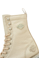 Harley Davidson Women's Beige Colmar Zippered Combat Leather Boots | Derimod