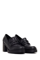 Woman Black Thick-Heeled Leather Loafer | Derimod