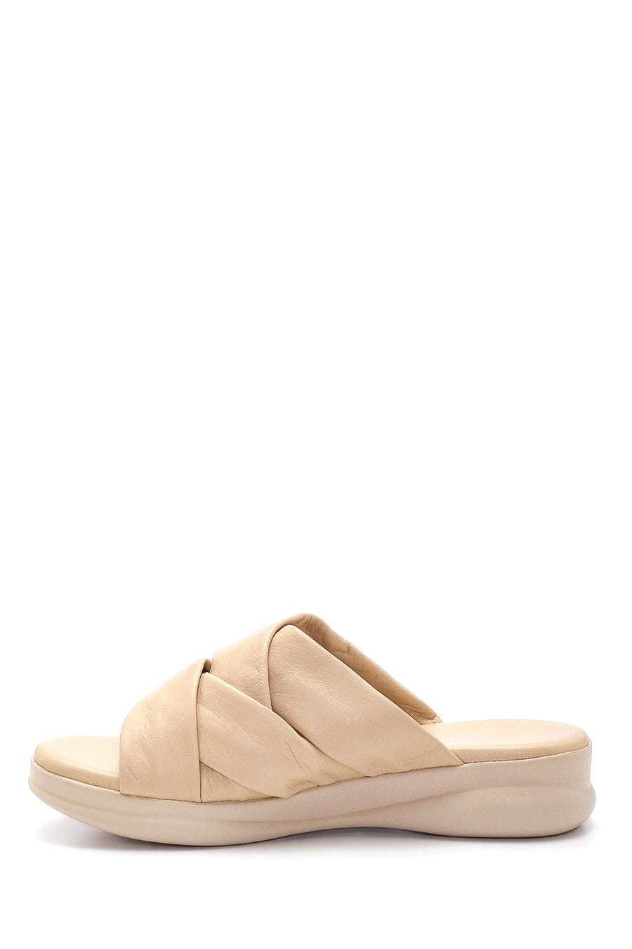 Women's Beige Leather Casual Flat Slippers