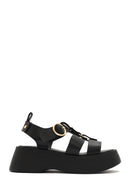 Women's Black Ankle Strap Thick Soled Leather Sandals | Derimod