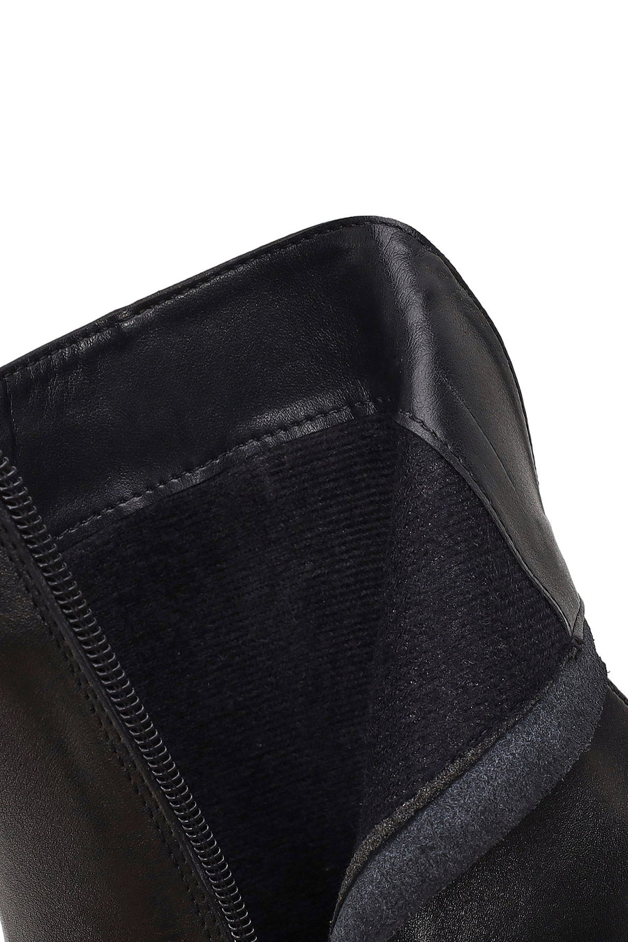 Woman Black Zip Closure Thick-Heeled Leather Boots