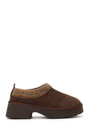 Woman Brown Patterned Chunky Heeled Suede Teddy Slipper | Derimod