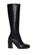Women's Black Leather Zippered Heeled Boots | Derimod