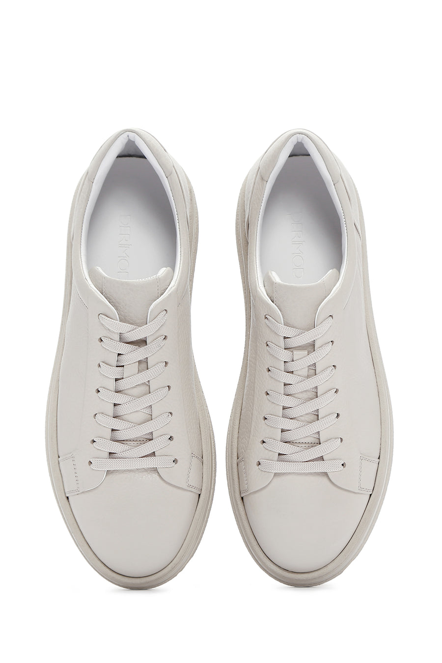 Erkek Ekru Bağcıklı Deri Sneaker