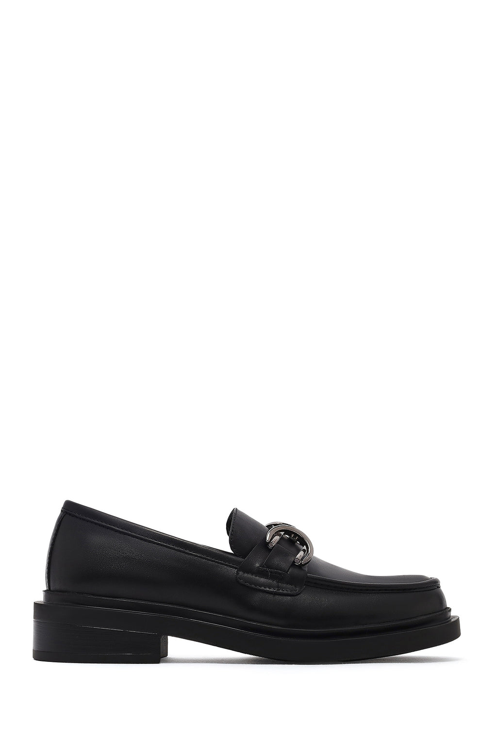 Kadın Siyah Tokalı Deri Maskülen Loafer