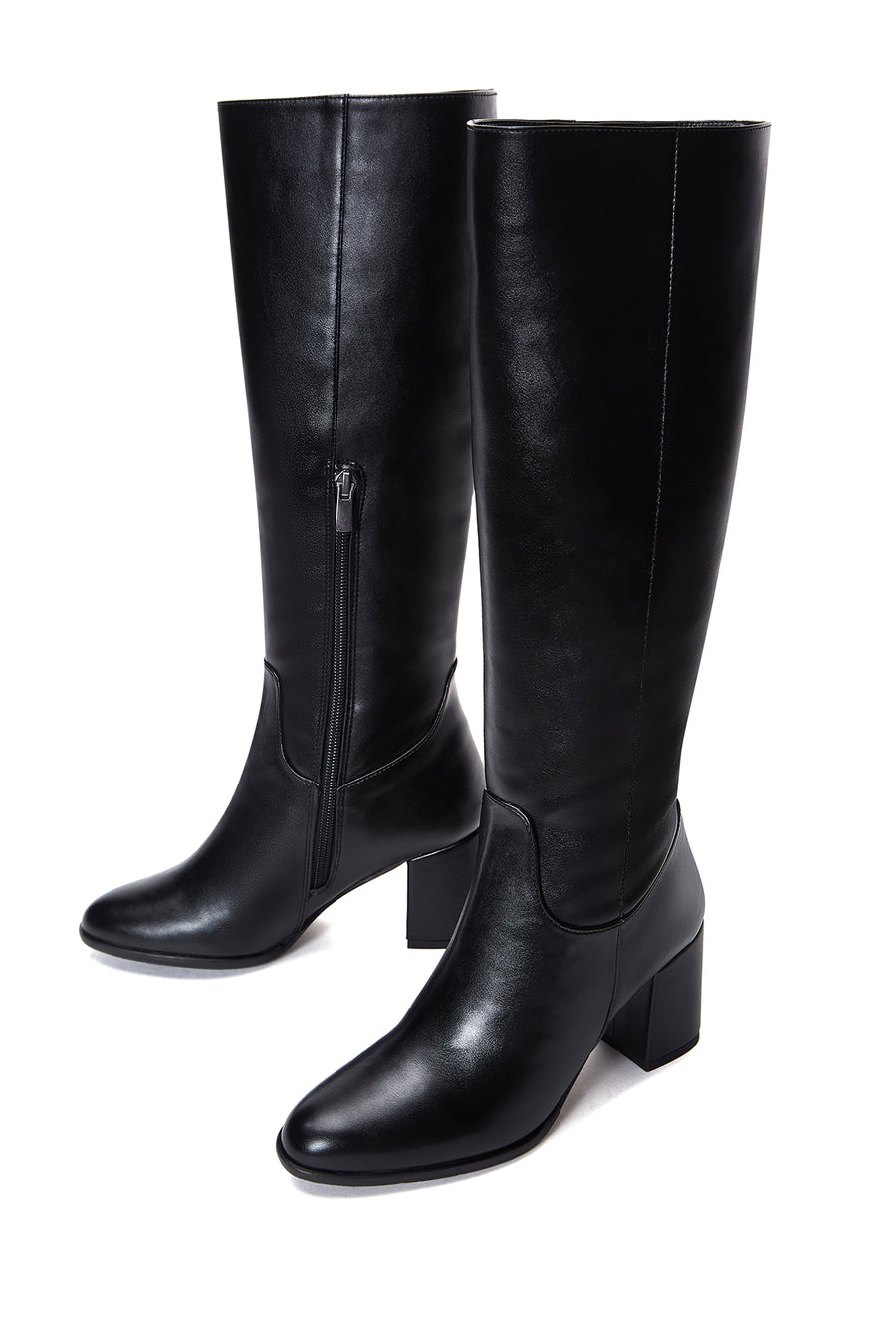 Women's Black Zippered Chunky Heel Boots