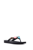 Women's Black Flip Flops with Stones | Derimod