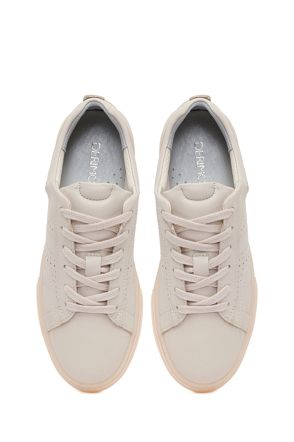 Kadın Krem Bağcıklı Deri Sneaker