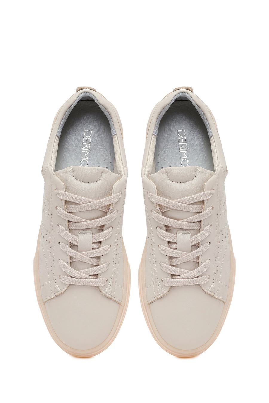 Kadın Krem Bağcıklı Deri Sneaker