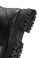 Women's Black Lace-Up Zipper Detailed Leather Combat Boots | Derimod