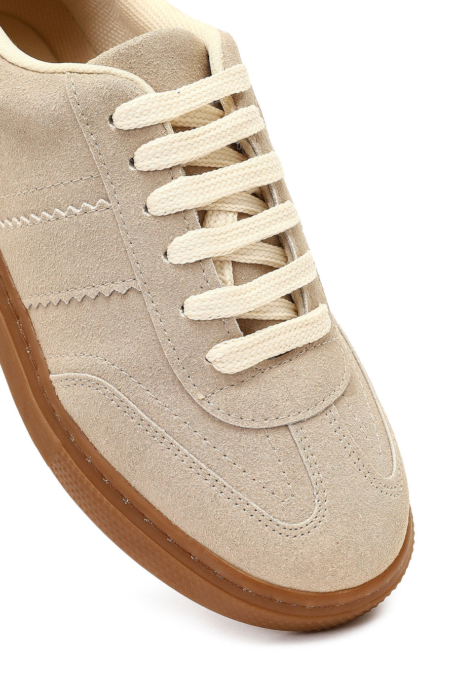 Woman Beige Lace-Up Suede Sneaker