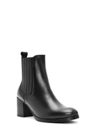 Women's Black Thick Heeled Leather Chelsea Boots | Derimod