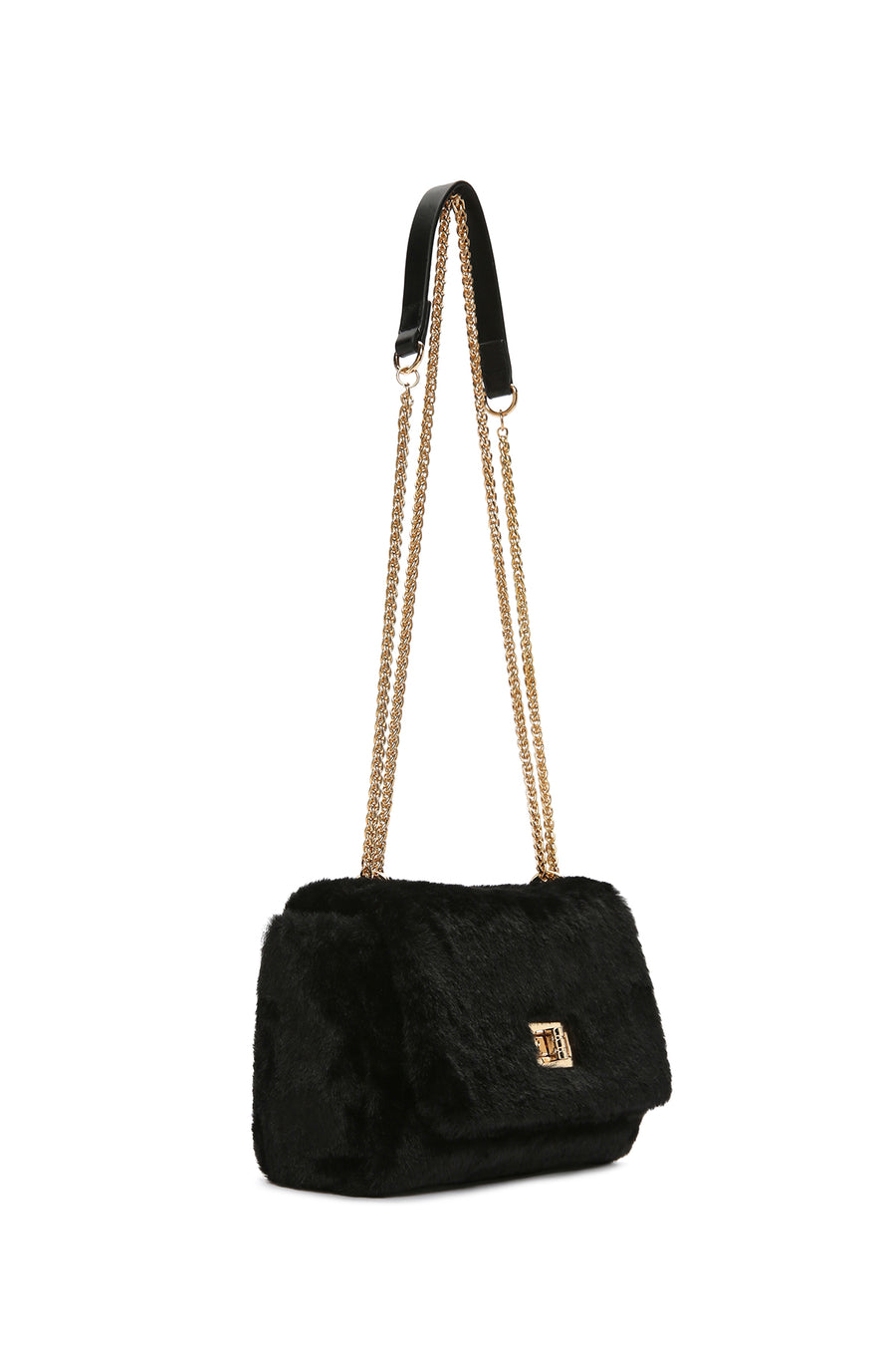Women's Black Long Strap Plush Crossbody Bag