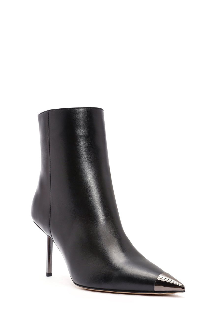 Women's Black Metal Detailed Thin High Heel Leather Boots