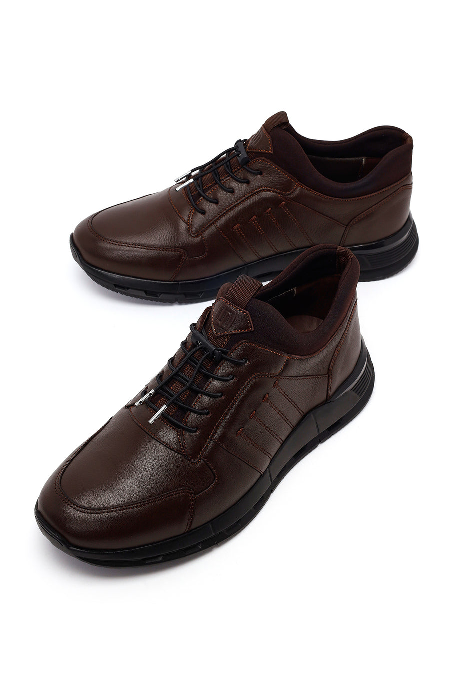 Erkek Kahverengi Bağcıklı Deri Sneaker