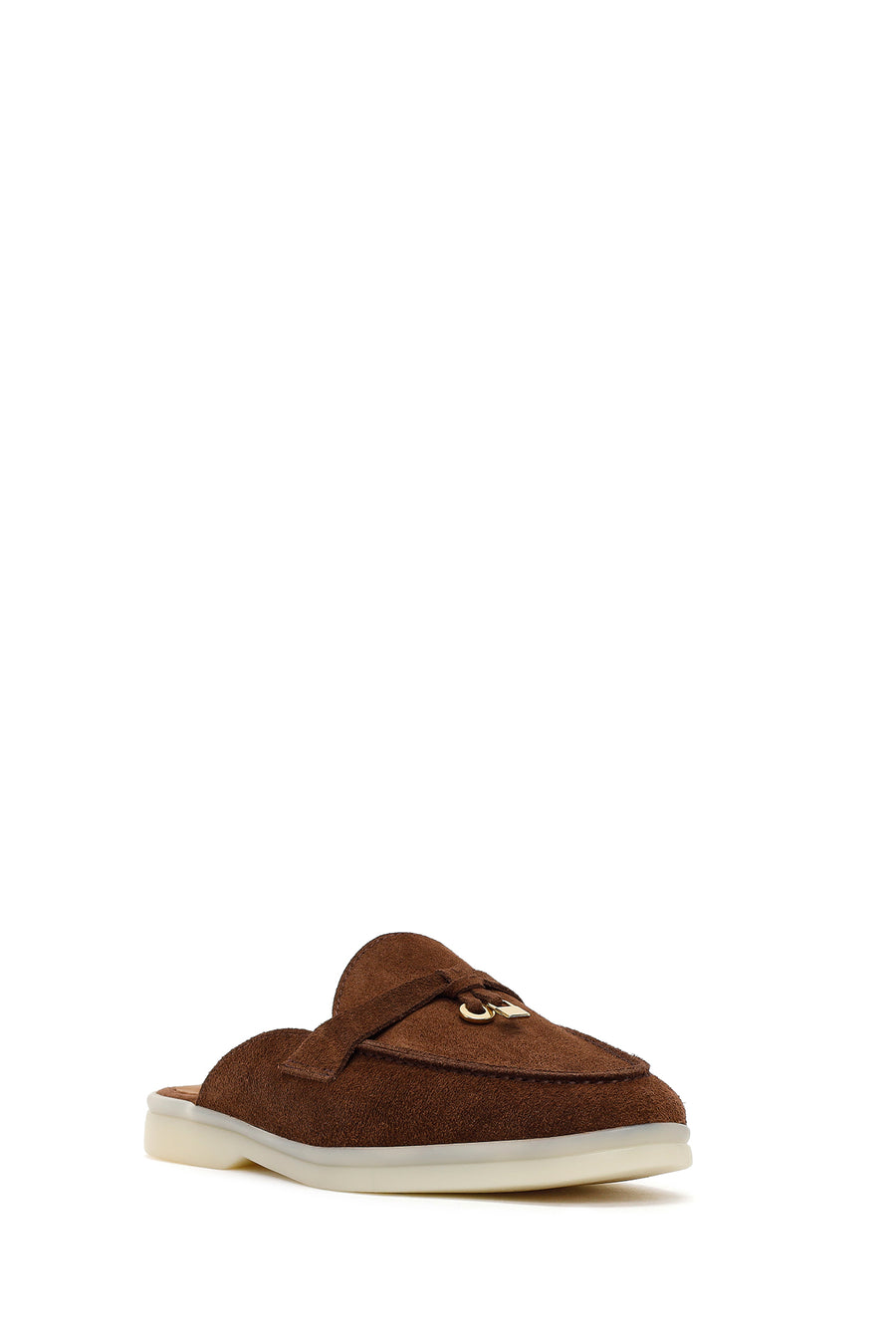 Women's Brown Buckled Suede Leather Slippers