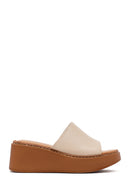 Woman Beige Thick Sole Leather Comfort Slippers | Derimod