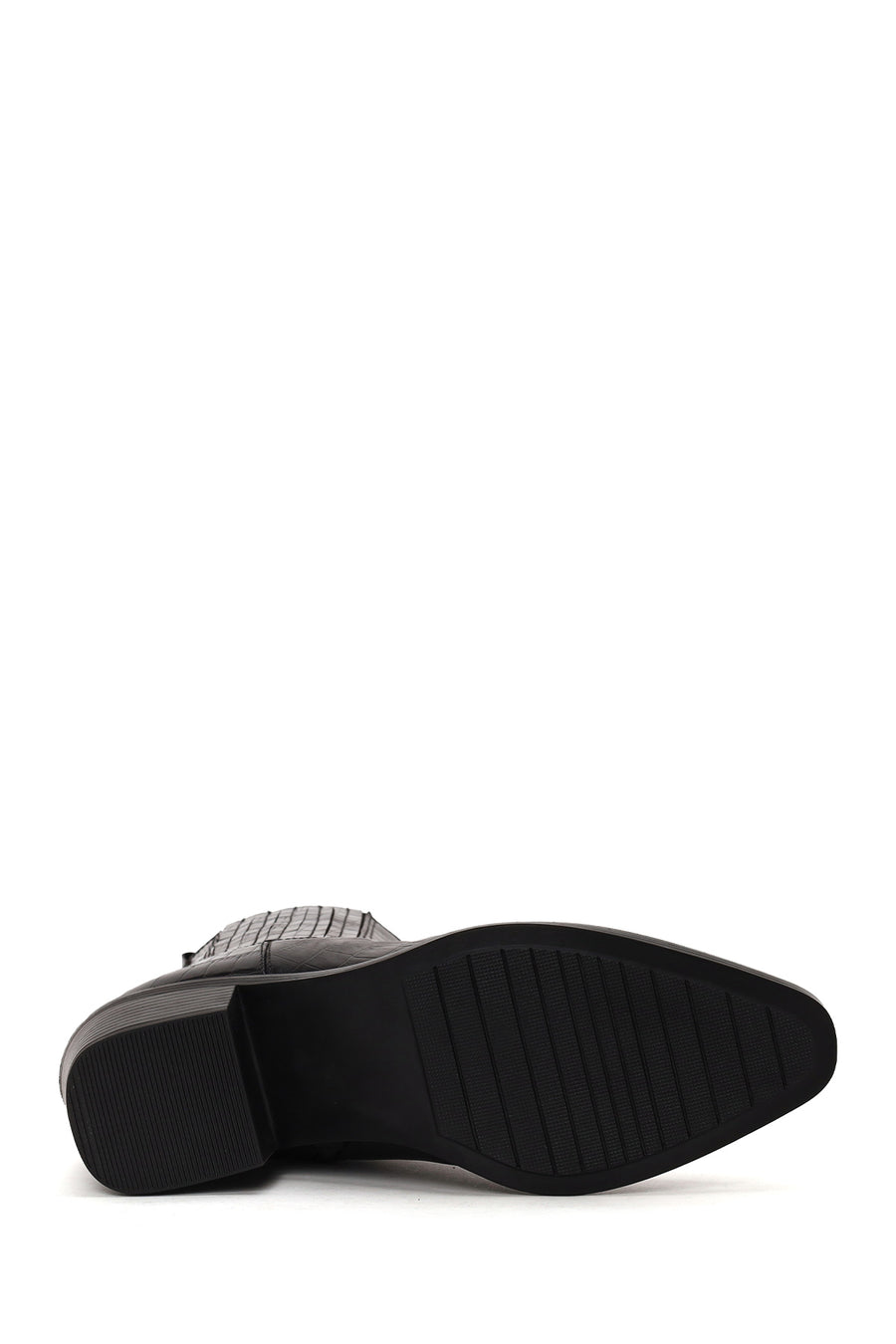 Woman Black Thick-Heel Croc-Embossed Leather Cowboy Boots