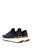 Erkek Lacivert Bağcıklı Kalın Tabanlı Deri Casual Sneaker | Derimod