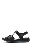 Women's Black Leather Comfort Sandals | Derimod
