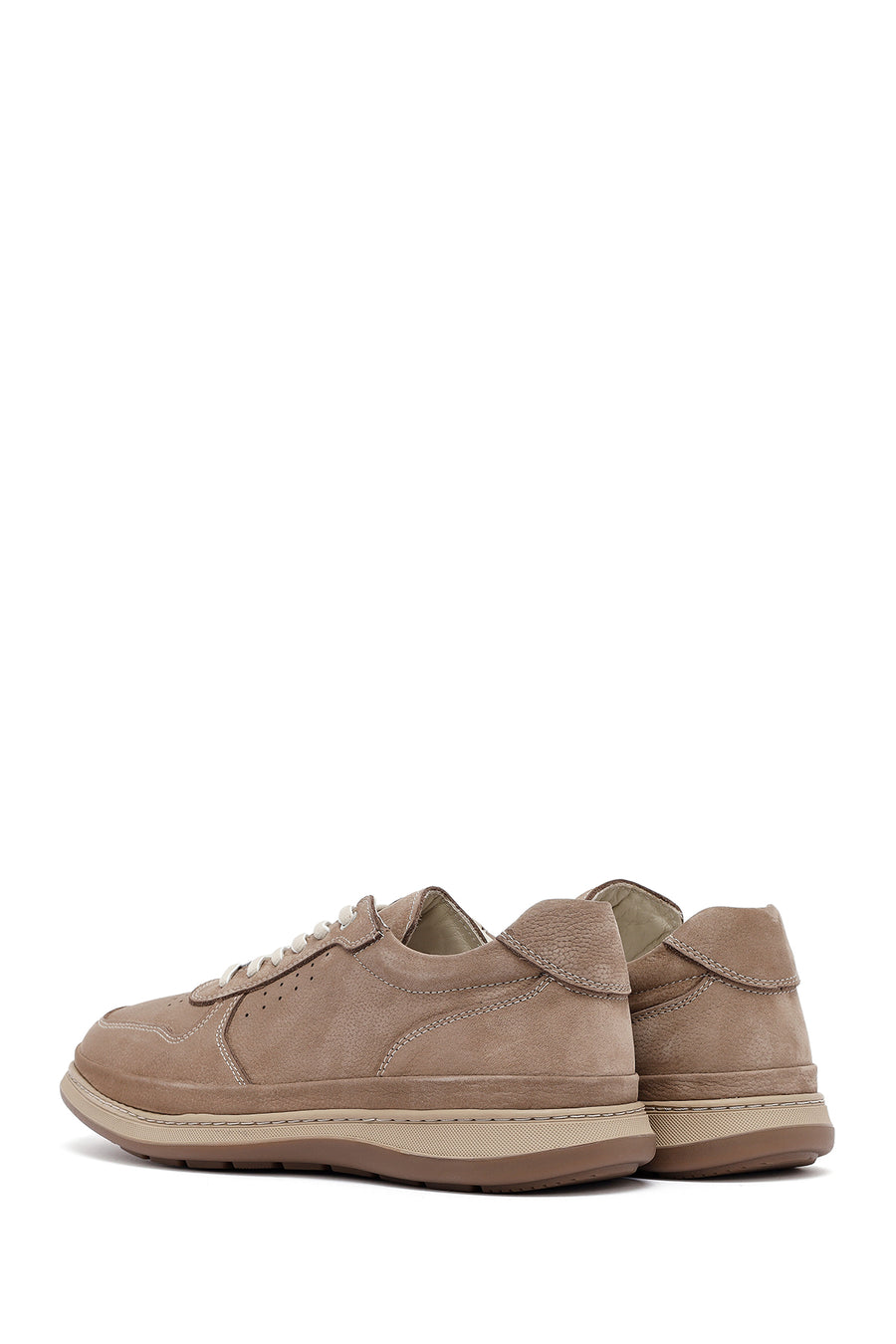 Erkek Vizon Bağcıklı Nubuk Deri Sneaker