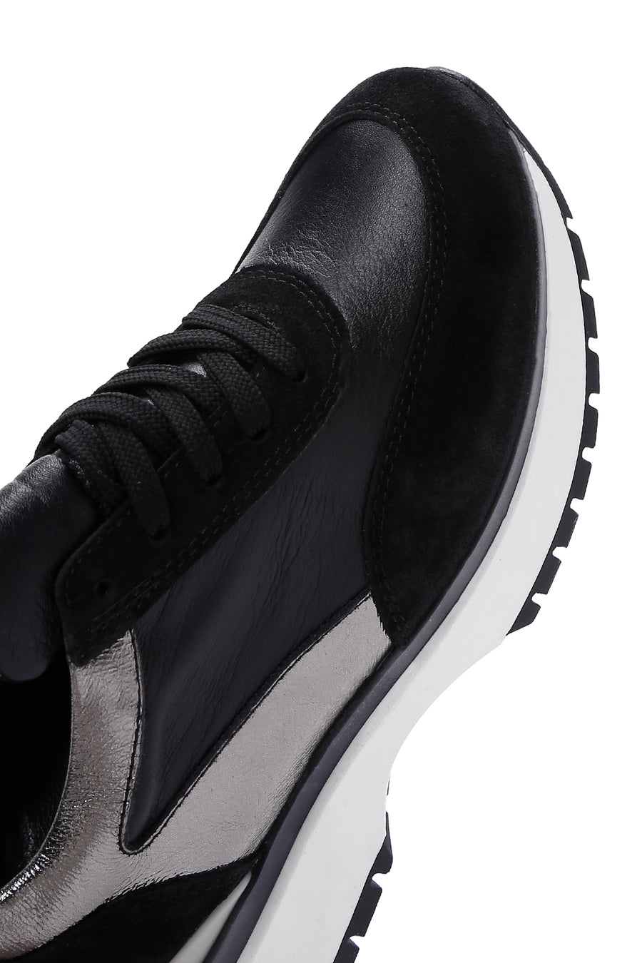 Women's Black Lace-Up Leather Sneaker