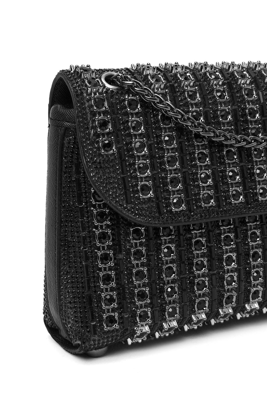 Women's Black Chain Strap Embellished Evening Bag