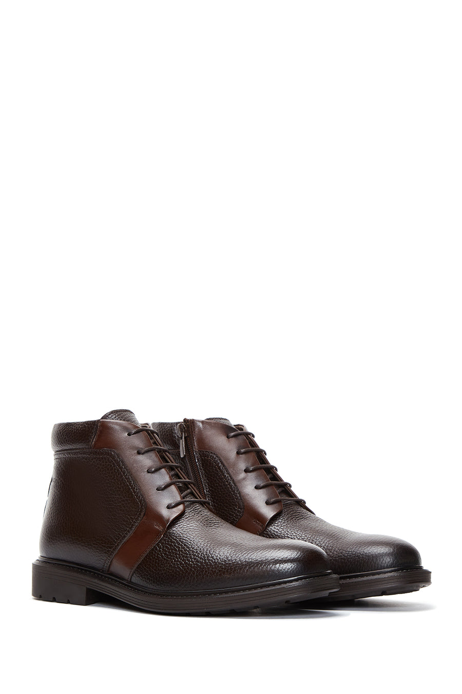 Men's Brown Leather Zippered Casual Boots