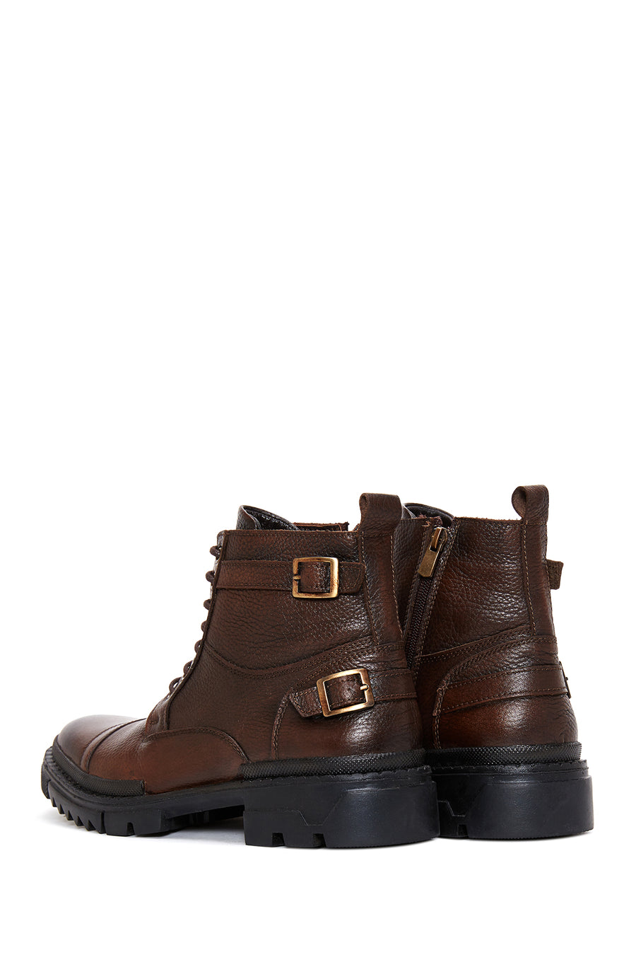Men's Brown Lace-Up Leather Casual Combat Boots