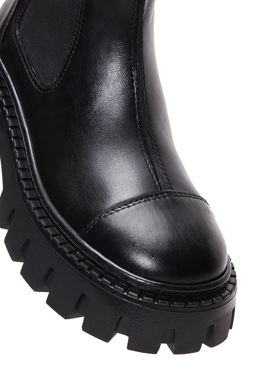 Women's Black Thick Soled Leather Chelsea Boots