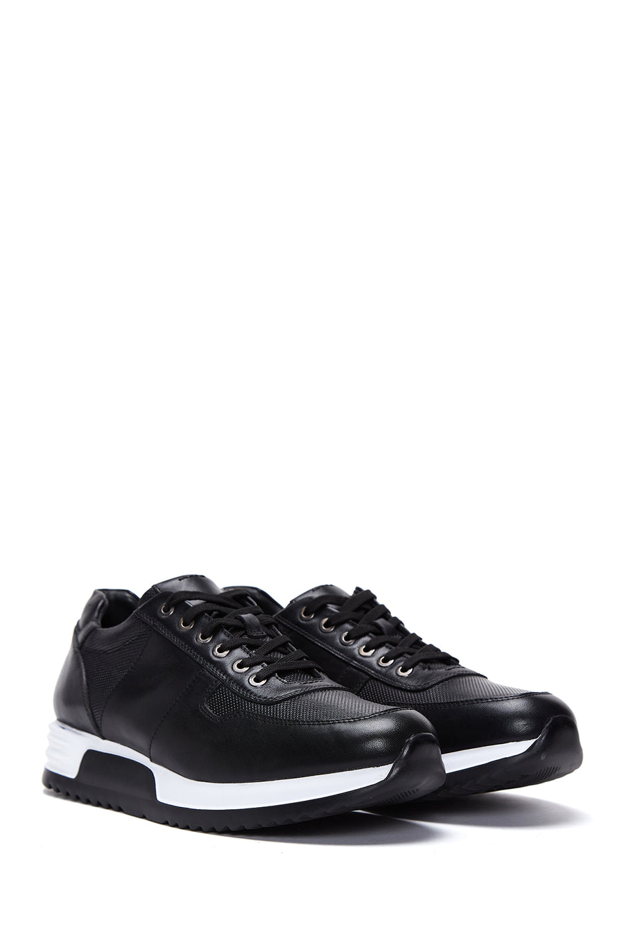 Erkek Siyah Deri Kalun Tabanlı Sneaker
