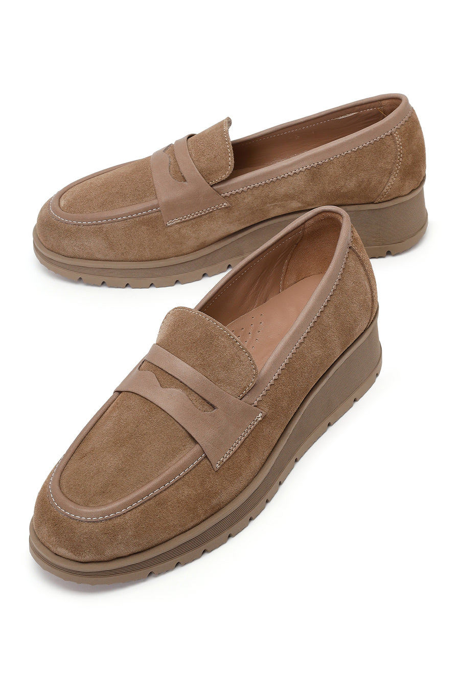 Woman Mink Wedge Heel Suede Comfort Loafer