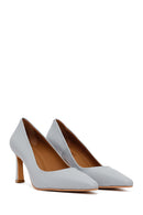 Woman Light Blue Thick-Heeled Leather Stiletto | Derimod