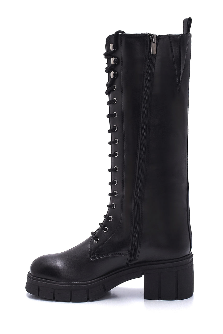 Women's Black Zippered Lace Up Boots