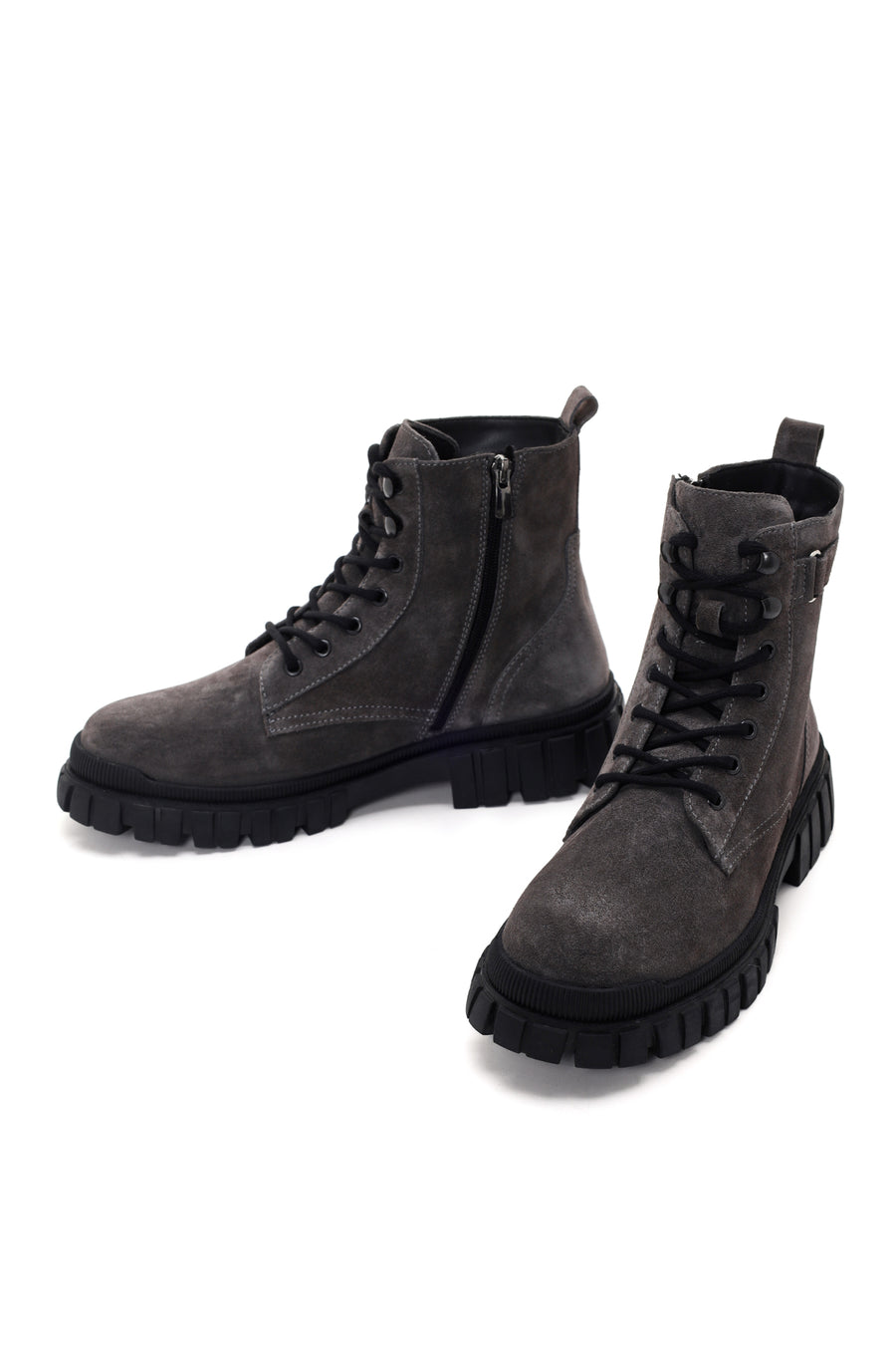 Men's Gray Zippered Casual Suede Leather Boots