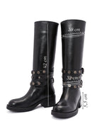 Women's Black Chunky Heel Biker Leather Boots | Derimod