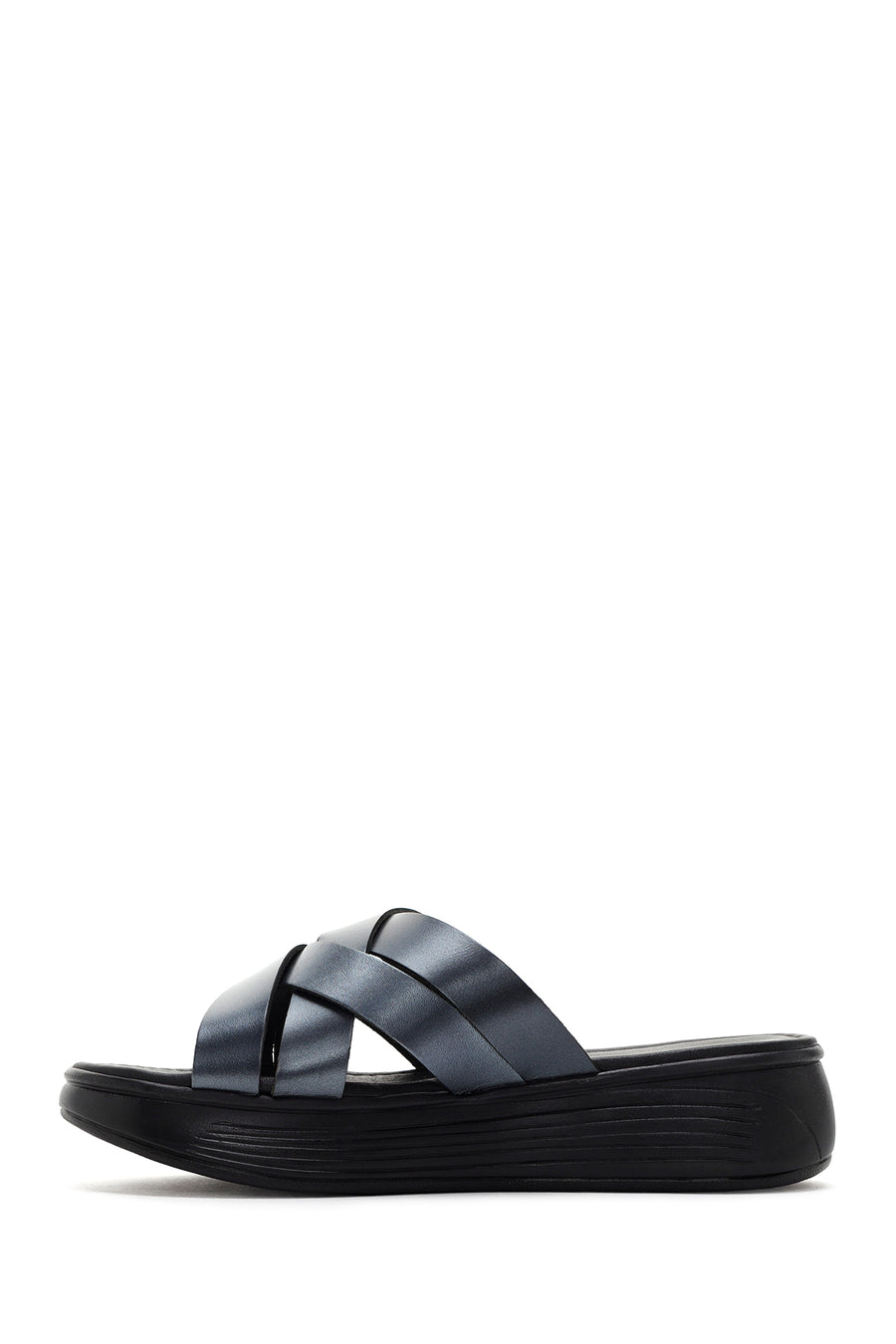 Women's Gray Thick Soled Leather Slippers