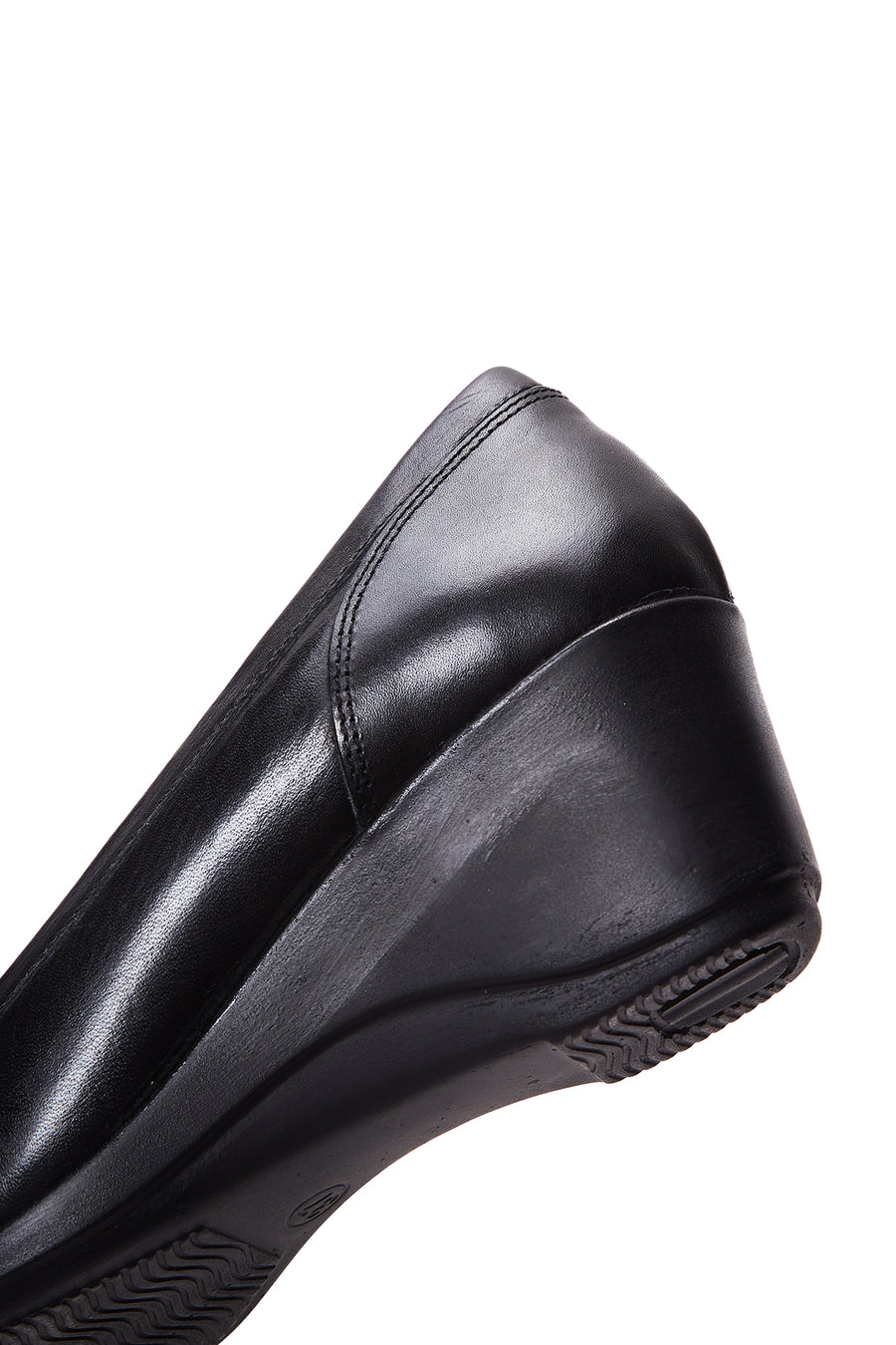 Women's Black Leather Wedge Heeled Shoes