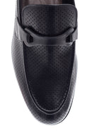 Men's Black Leather Perforated Loafer | Derimod