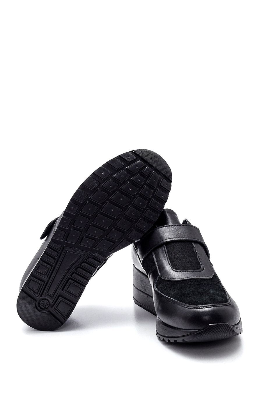 Women's Black Wedge Heel Comfort Leather Shoes
