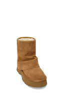 Woman Camel Thick-Soled Suede Teddy Boots | Derimod