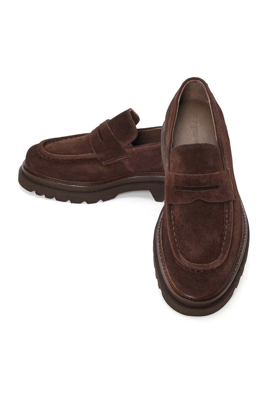 Male Brown Chunky-Soled Suede Loafers