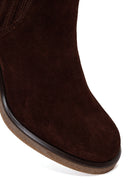 Woman Brown Chunky-Heeled Suede Chelsea Boots | Derimod