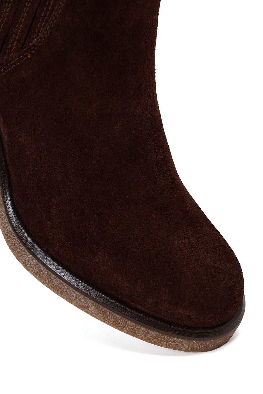 Woman Brown Chunky-Heeled Suede Chelsea Boots