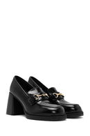 Women's Black Buckle Detailed Thick High Heel Leather Loafer | Derimod