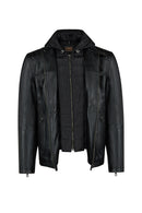 Romeo Male Black Hooded Leather Coats | Derimod