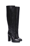 Women's Leather Crocodile Heeled Boots | Derimod