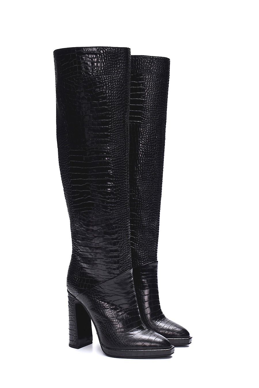 Women's Leather Crocodile Heeled Boots